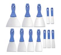 12 Pcs Putty Knife Set Blue Handle Metal Wall Scraper | Assorted 1/2/3/4/5 inch stainless filling blades. Decorating tools for plastering, removing paint and applying filler.