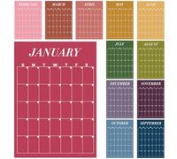 12 Pcs Rainbow Undated Calendar 16‘'x 12‘' Large Erasable Wall Calendar Dry Ease Reusable Planning Colorful Yearly Rainbow Blank Planner for Office Home Educational Study Room Back to First Day