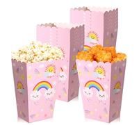 12 PCS Rainbow Unicorn Popcorn Boxes Favor Candy Goodies Treats Boxes for Rainbow Party Decorations Baby Shower Wedding Bridal Shower Supplies