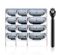 12 Pcs Razor Blades Refills Compatible with Mach 3 with Knife Holder,3 Layered Razor Blade, Double Layer Lubrication Strip Manual Men Shaver Blade Refills