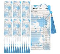 12 PCS Reading List Bookmarks with 12 PCS Blue Tassels, Bookish Items, Book Tracker Bookmarks, Library Card, Book Club, Bookmark Bulk, Book Marker, for Reader School Supplies Book Accessories