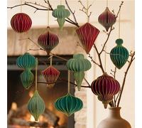 12 Pcs Red and Green Christmas Paper Honeycomb Ornaments for Tree, 3D Glitter Edge Paper Honeycomb Lanterns Reusable Decorative Hanging Ornaments for Xmas Tree New Year Holiday Party Home Decor