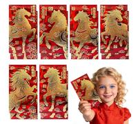 12 PCS Red Envelopes Chinese New Year 2026, Chinese New Year Res Packet, Red Racket, with Unique Gold Horse Patterns for Lunar Spring Festival Wealth Health Success Good Luck