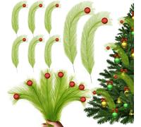 12 PCS Red Green Christmas Tree Picks - 38 cm Bendable Green Furry Christmas Picks for Tree Topper Decorations - Xmas Artificial Pick with Stem for Wreaths Vase Fillers Centerpieces Decor