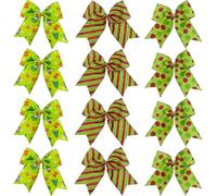 12 Pcs Red Green Grinch Bows Decoration,6 Inch Large Christmas Wreaths Bows for Tree Gift Wrapping Garland, Christmas Decor Holiday Party Crafts Xmas Tree Ribbon Ornaments(Grinch Style)