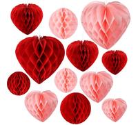 12 pcs Red Pink Paper Honeycomb Balls Valentines Decoration Kit Heart Round Valentine's Day Hanging Paper Pom Poms Honeycomb Decorations for Wedding Valentines Anniversary Party Decors