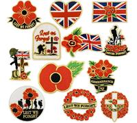 12 PCS Remembrance Day Patches Pins Union Jack Lest We Forget Applique Union Jack Flag Iron on Sew on Patches for Brooch Decorations Gifts Memorabilia Remembrance Sunday