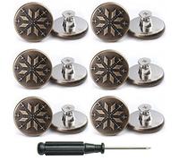 12 PCS Replacement Jean Button No Sew Screw Buttons, 20mm Removable Adjustable Metal Button Repair Sewing Kit with Screwdrivers, Pants Waist Tightener for Men, Women (Snowflake)