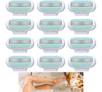 12 Pcs Replacement Razor Blades for Gillette Venus, Extra Smooth Women's Razor Blade Refills 3 Layer Blade & Pivoting Head Effortless Glide Washable, Easy to Replace (Blue)