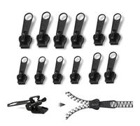 12 PCS Replacement Zipper Pull Tabs, Black Zip Repair Kit for Jackets, Jeans, Pants, Coat, Backpacks, Luggage, Suitcase, Purse