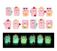 12 Pcs Resin Animals, Mini Animals, Little Animals Collection, Mini Resin Animals for Display and Decoration, Pink Glow in the Dark Pig Figures with Detailed Craftsmanship
