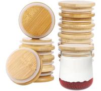 12 PCS Reusable Bamboo Lids, 2.65 Inches Airtight Yogurt Jar Lids, Natural Bamboo Wood Lid, Regular Mouth Canning Jar Lid with Silicone Sealing Ring, Jars Not Included
