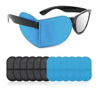 12 Pcs Reusable Eye Therapy Patches - Large Non-Woven Vision Correction Covers for Amblyopia/Strabismus (Black & Blue, Left-Right Adjustable, Medical-Grade)