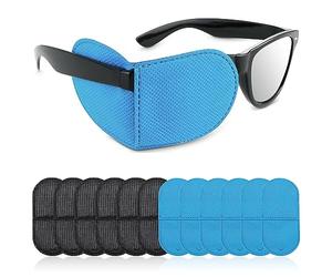 12 Pcs Reusable Eye Therapy Patches - Large Non-Woven Vision Correction Covers for Amblyopia/Strabismus (Black & Blue, Left-Right Adjustable, Medical-Grade)