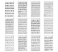 12 Pcs Reusable Plastic Calligraphy Stencils - 4x7 Inch Alphabet & Number Stencils for Kids Drawing, Journal, Planner, Scrapbook & DIY Craft Projects