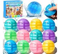 12 Pcs Reusable Water Balloons for Kids Non-Magnet Self-Sealing Quick Fill Water Balloons with Mesh Bag Summer Silicone Water Balls for Kids,Adults, Beach,Pool Party Beach Water Toys