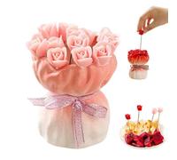 12 Pcs Rose Shaped Fruit Forks with Elegant Ceramic Storage Vase,Novelty Artificial Fruit Fork S Rose Tableware Set