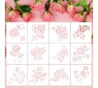 12 Pcs Rose Vine Flower Stencil Rose Cherry Blossom Templates,Reusable Floral Pattern Stencils for DIY Crafts Painting on Wood Floor Wall Home Decor 20 x 20 cm