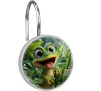 12 PCS Round Crystal Glass Decorative Shower Curtain Hooks, Funny Frog Animal Rust Proof Metal Shower Curtain Rings, Stainless Steel Shower Hooks for Bathroom Decor