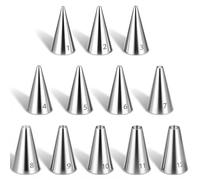 12 Pcs Round Piping Tips Set, Stainless Steel Icing Tips Cupcake Frosting Nozzles Small Cake Decorating Piping Tip Cake Writing Icing Tool Pastry Dispensers Supplies for Baking Cookies Puff Cream