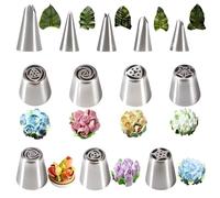 12 Pcs Russian Piping Nozzles, Stainless Steel Russian Piping Tips Set with 7 Flower and 5 Leaf Piping Nozzles, Russian Frosting Nozzles for Cake Decorating Icing Cream Flower Bouquet DIY Cookies