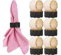 CLEENTABLE - Rustic Epoxy Resin Napkin Rings Set of 12 - Elegant Smoky Ivory & Black with Golden Edges, Durable Tabletop Decor for Parties, Dining, Family Gatherings, Weddings, Holidays