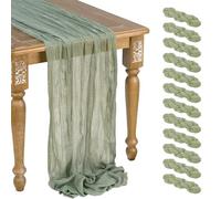 12 Pcs Sage Green Cheesecloth Table Runner 13ft Boho Gauze Cheesecloth Table Runner 160 inch Long for Christmas Wedding Bridal Baby Shower Birthday Table Decorations