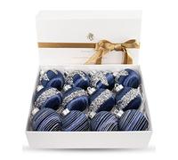 12 Pcs Satin Christmas Ball Ornaments, Luxury Silk Tree Hanging Decorations for Xmas Wreath Garland Wedding Party (Blue)