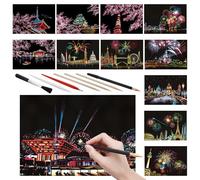 12 Pcs Scratch Art Paper Rainbow Scratch Paper with Scratching Tools Kit City Series Night View Scratch Art for Adults(A5 Size)