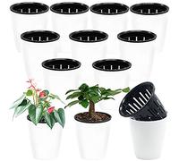 12 PCS Self Watering Plastic Planter,4 Inch Plastic Flower Plant Pot with Inner Pot,Self Watering Planter White Flower Pot for Herbs,Flowers,All House Plants,Succulents