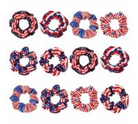 12 Pcs/Set America Flags Hair Scrunchies Soft Ponytail Holder Patriotic Elastic Hair Bands For Girls Teens And Women