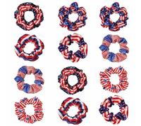 12 Pcs/Set America Flags Hair Scrunchies Soft Ponytail Holder Patriotic Elastic Hair Bands For Girls Teens And Women