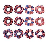 12 Pcs/Set America Flags Hair Scrunchies Soft Ponytail Holder Patriotic Elastic Hair Bands For Girls Teens And Women
