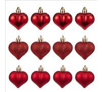 12 Pcs/set Heart Ball Ornaments, Reusable Christmas Tree Love Heart Shaped Baubles Hanging Ornaments for Wedding New Year Christmas Tree Valentine’s Day Decor (Red)