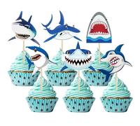 12 Pcs Shark Cupcake Toppers Happy Birthday Cake Toppers Shark Ocean Theme Party Supplies Kids Birthday Party Supplies Decorations