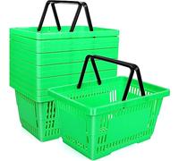 12 Pcs Shopping Baskets 20 L Plastic Shopping Baskets with Handles 16.9 * 11.8 * 9.1 Inches Store Baskets Retail Baskets with Handles for Market Grocery Supplies Thrift Convenience Storage (Green)
