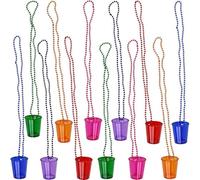 12 Pcs Shot Glasses with Necklace Shot Glasses Cups Birthday Necklace Shot Glass on Beaded Necklace for Christmas Halloween Mardi Gras Party