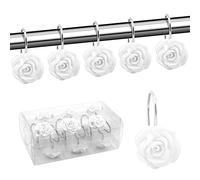 12 Pcs Shower Curtain Hooks, Anti Rust Shower Curtain Hooks,Resin Rose Flower Shower Hooks,Home Fashion Decorative Hooks Rings for Bathroom, Baby Room,Bedroom,Living Room(White)