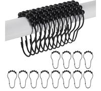 12 Pcs Shower Curtain Hooks, Black Stainless Steel Roller Balls Shower Curtain Rings, Durable Metal Hooks for Bathroom and Window Rods