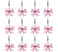 12 Pcs Shower Curtain Hooks, Seamless and Waterproof Hooks, Pink Bow Knot Resin Hooks, Shower Rings for Bathroom High Load-bearing Smooth Glide Curtain Hangers.