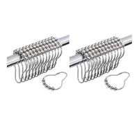 12 PCS Shower Curtain Hooks, Silver Stainless Steel Shower Curtains Rings with Roller Balls, Rust-Resistant, Heavy-Duty Closure, Suitable for Standard Bathrooms (Pack of 2)
