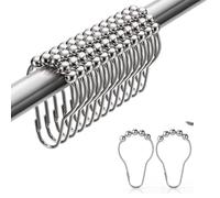 12 Pcs Shower Curtain Hooks, Stainless Steel Shower Curtains Rings, Silver Shower Curtain Hooks, Rust Proof Secure Lock Ring Clips for Hanging Bathroom Curtain