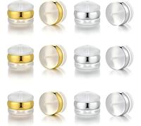12 PCS Silicone Earring Backs for Studs - Soft Flat Back Locking Earring Stoppers - Comfortable Clear Earrings Backs for Stud Earrings - Ideal Replacements for Droopy or Heavy Earrings (White/Gold)
