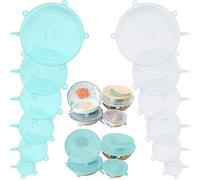 12 PCS Silicone Lids Food Covers, 6 Different Sizes Reusable Lids for Cups Bowls, Silicone Stretch Lid Microwave Freezer Can, 100% Safe Food Grade Round Shaped Tin Cover (White & Green)