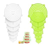 12 Pcs Silicone Stretch Lids, Food Covers,Reusable Stretch Lids, BPA and Expandable to Fit Various Shape of Containers, Dishes, Bowls, Safe in Microwave and Freezer,Smiley Design (Green & White)