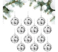 12 Pcs Silver Mirror Ball Baubles Party Mirror Ball Christmas Tree Baubles for Christmas Halloween New Years Eve Weddings 40mm