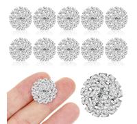 12 Pcs Silver Rhinestone Buttons Sew-on Clothing Embellishments | Metal Construction, Sparkling Polished Finish, Easy Installation, Suitable for Bridal Bouquets, Hair Clips, Headbands