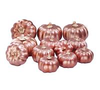 12 Pcs Small Artificial Rose Gold Pumpkins Chic Decorative Fall Pumpkins Faux Foam Pumpkins for Gifts Fall Baby Shower Wedding Thanksgiving Halloween Table Centerpiece Mantel Shelf Decorations