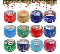12 Pcs Small Candle Tin Jars Christmas, 4.4Oz Round Empty Metal Candle Tin Jars with Lids, for Dry Storage Spices, Candy, Party Favors, Wedding, and Gifts