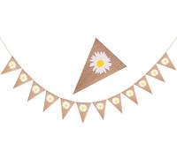 12 Pcs Small Daisy Burlap Banner With Small Daisy Decoration Party Jute Flower Triangle Bunting Indoor Outdoor Holiday Party Wedding Brithday Special Decoration Photo Background NO DIY